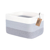 COMFY-HOMI cotton rope basket rectangular white 3-tone grey front view for organized living space.