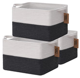 COMFY-HOMI cotton rope square basket white with handles for organization
