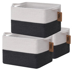 COMFY-HOMI cotton rope square basket white with handles for organization
