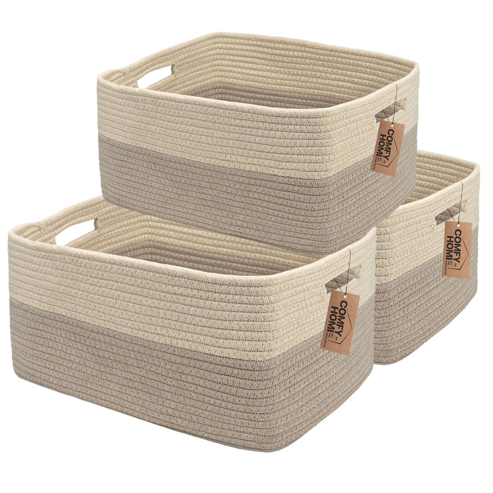 COMFY-HOMI large storage basket in beige demonstrates rectangle appeal for toy storage and closet organization.