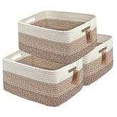 COMFY-HOMI three-pack large storage baskets white brown for clutter-free closet organization