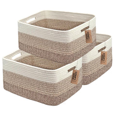 COMFY-HOMI three-pack large storage baskets white brown for clutter-free closet organization