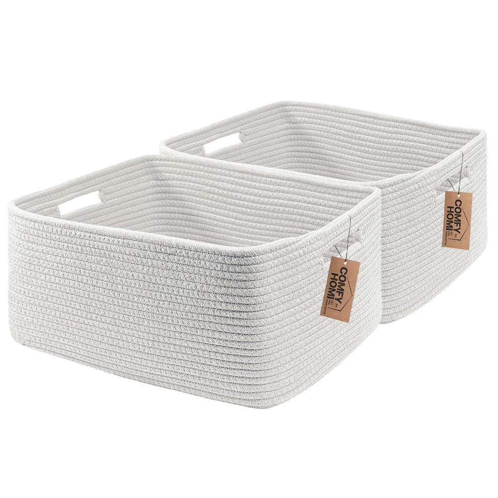 COMFY-HOMI storage baskets front view in white for organized spaces.