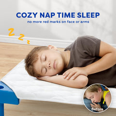 Comfyanno nap mat corner elastic close-up demonstrates staying in place.