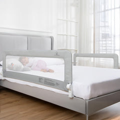 ComfyBumpy bed rail 55.5in long side view for safe toddler sleep beside the mattress.