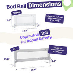 ComfyBumpy bed rail in 35.5 x 19.5 inch size fits twin, full, and toddler beds.