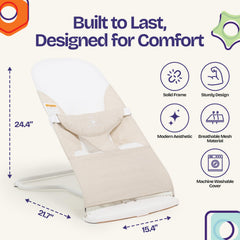 ComfyBumpy ergonomic baby bouncer seat height positions for infant to toddler