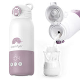 Comfyer portable bottle warmer shown in a travel bag setup for cord-free warming on the go.