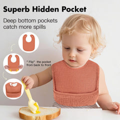 COMFYROLL bib featuring plush backing provides soft comfort during wear.