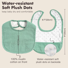 COMFYROLL bib with reversible hidden pocket catches spills discreetly.