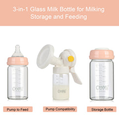 COMI 6oz glass bottle for pumping, storing, feeding, with silicone disc.