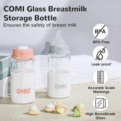 COMI borosilicate glass bottle showing leak-proof silicone seal