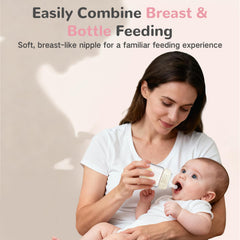 COMI glass baby bottle with day and night pacifiers for flexible feeding.