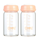 COMI wide-neck glass bottle with pink lid is leakproof for pumping.