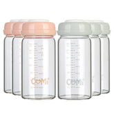 COMI wide-neck glass bottle 8oz six-pack front view shows pump compatibility
