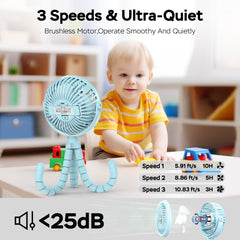 COMLIFE Stroller Fan with LED night light for gentle night visibility
