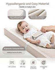 COMOMY pad shows contoured anti-roll sides to help prevent rolling during changes