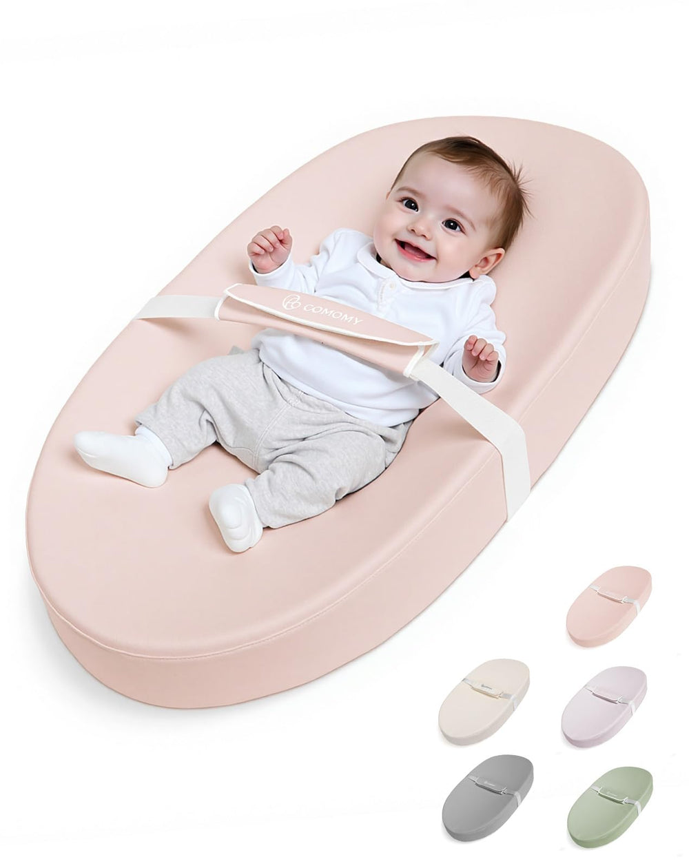 COMOMY baby changing pad pink wipe-clean cover for easy mess cleanup