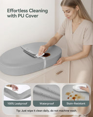 COMOMY changing pad shows soft vegan leather outer for gentle contact