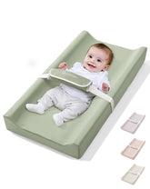 COMOMY baby changing pad wipeable PU cover shown in soft green for easy cleaning