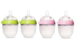 Comotomo double pack set visual—soft silicone baby bottles designed for natural-feeding comfort.