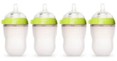 Comotomo natural feel baby bottle 4-pack in green, comfortable grip for easy feeding transitions.