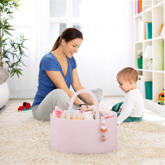 COMSE baby caddy with multi compartments keeps diapers, wipes, and toys neatly sorted