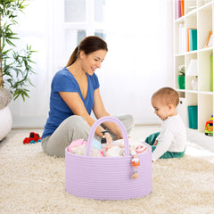 COMSE diaper caddy purple removable dividers demonstrate customizable compartments.