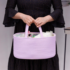 COMSE diaper caddy purple side view highlights sturdy handles for easy portability.