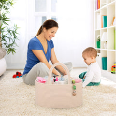 COMSE baby diaper caddy removable dividers illustrate flexible layout for diapers, wipes, and creams.