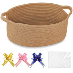 COMSE small woven basket camel front view shows sturdy handles for easy transport.