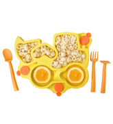 Constructive Eating yellow truck plate for self-feeding and playful meals