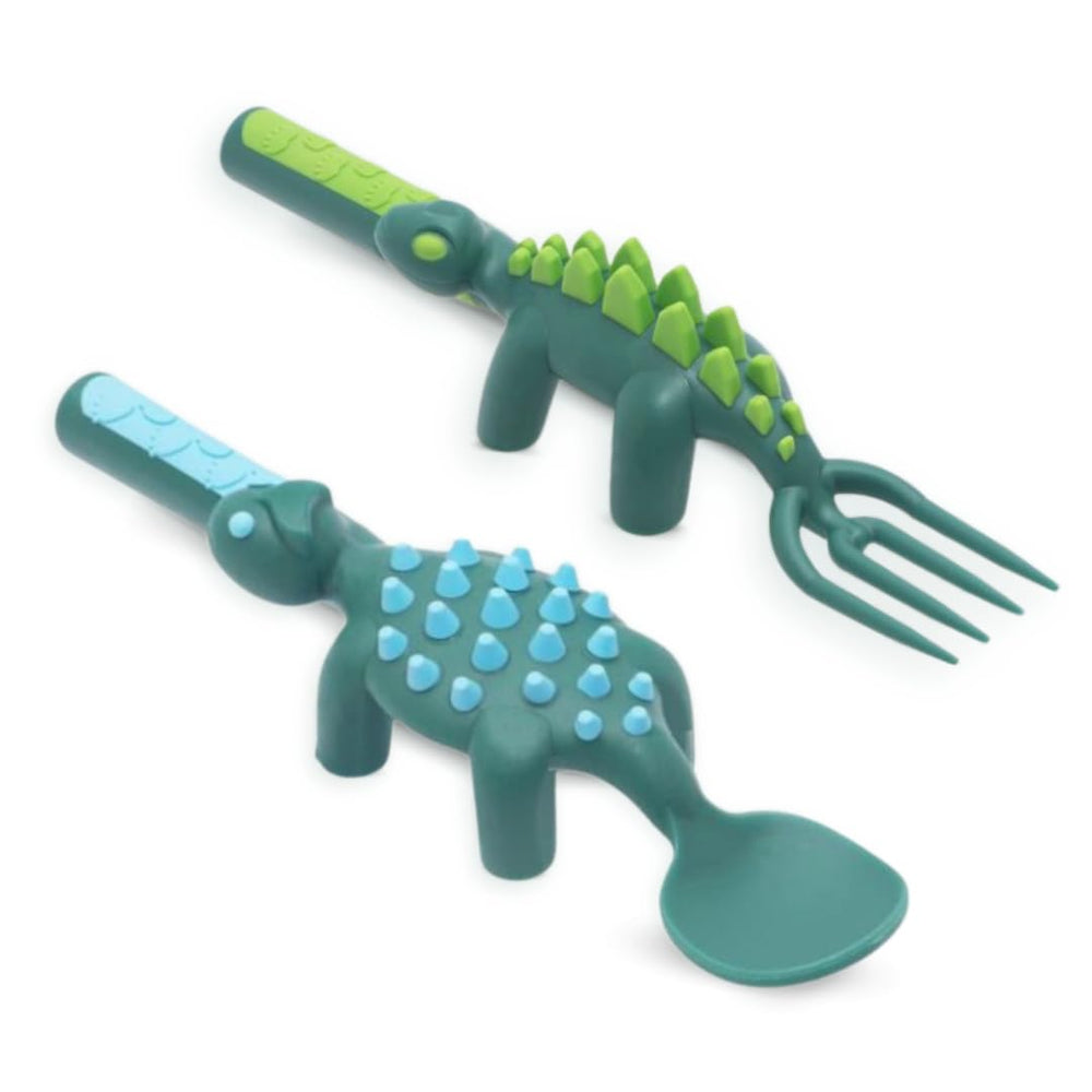 Constructive Eating toddler utensils set packaging highlights USA-made quality for safe, confident meals.