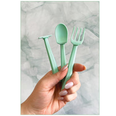 Constructive Eating training utensils seafoam turtle design dishwasher safe for easy cleanup.