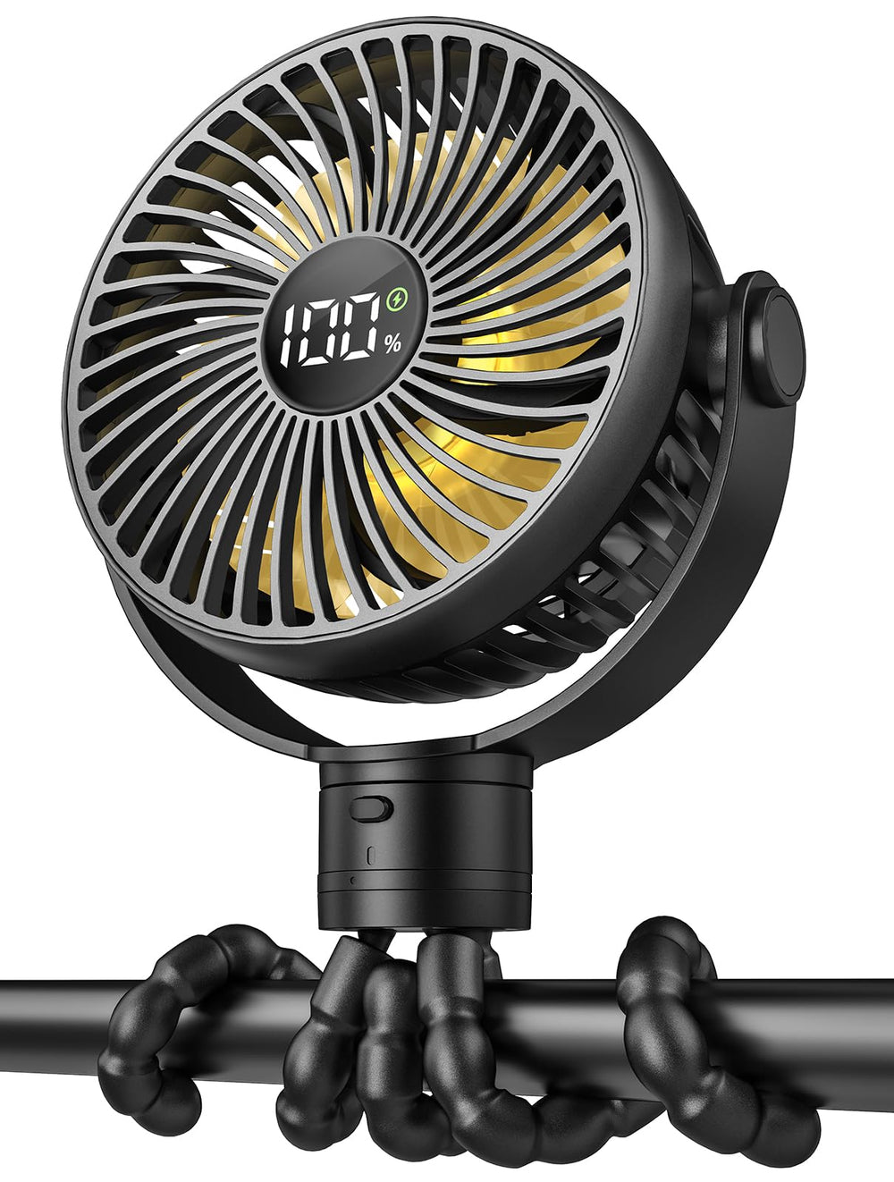 Coohea stroller fan clip-on attached for comfortable walks and adjustable airflow.