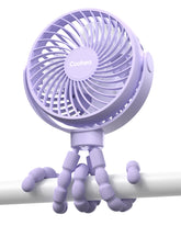 Coohea stroller fan purple battery close-up for long runtime, 4000mAh.