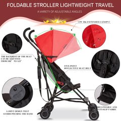 Cool Kids airplane-friendly stroller with sunshade protection for sunny days.