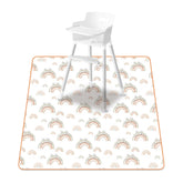 CoolaPeach baby splat mat under high chair in rainbow tones protects floors