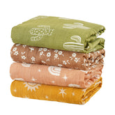 CoolaPeach muslin swaddle blankets 4-set cactus print for breathable newborn comfort.