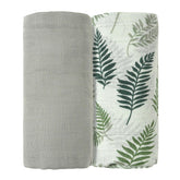 CoolaPeach muslin swaddle leaf-pack-front shows breathable fabric for newborn warmth