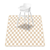 CoolaPeach Splat Mat under high chair catching crumbs and spills for easy cleanup