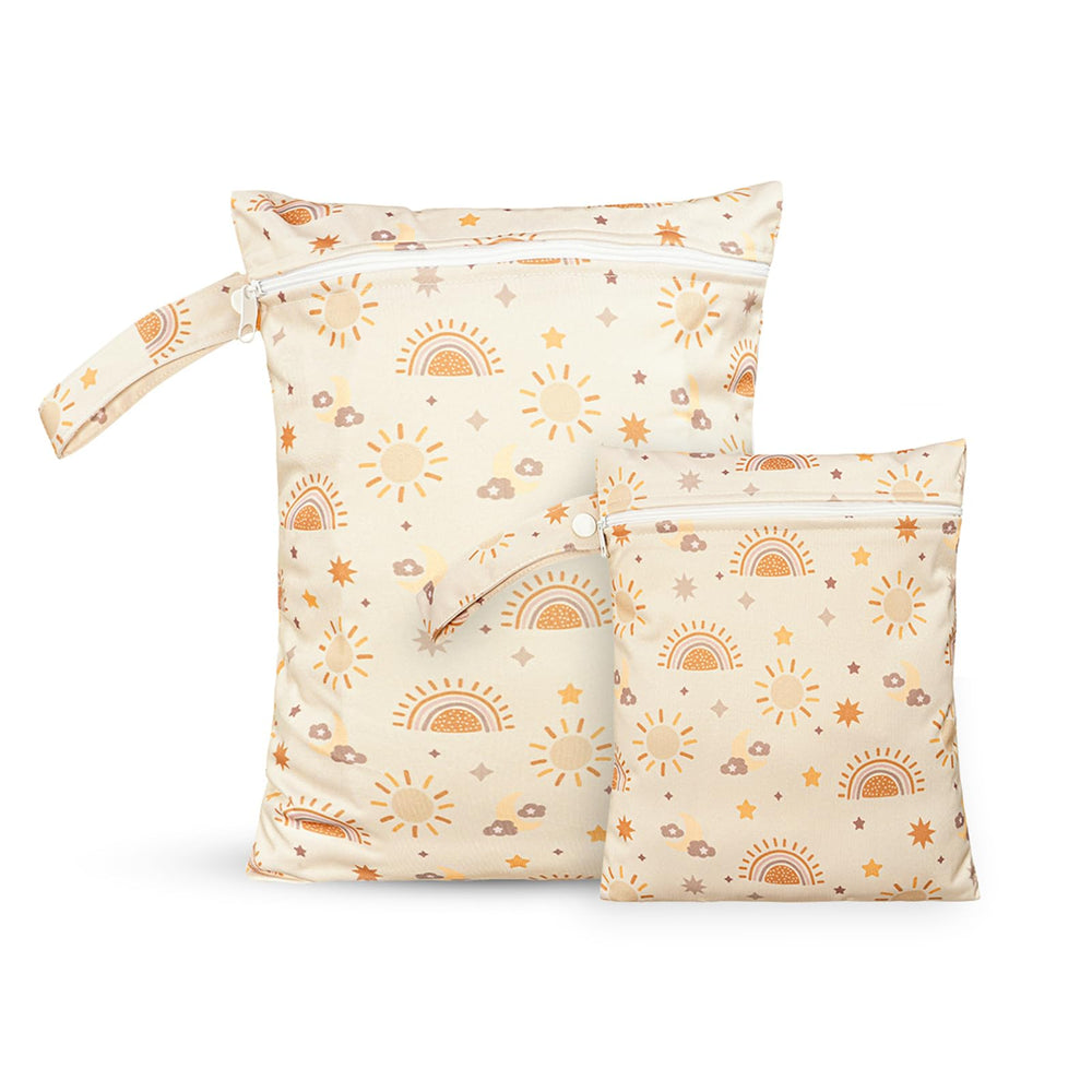 CoolaPeach Moon Star wet bag with zipper closure for mess containment on the go.