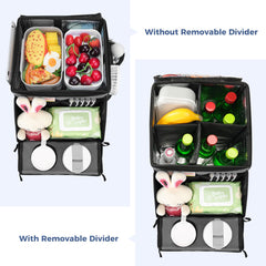 COOLBEBE car seat organizer cooler compartment close-up shows removable dividers for versatility
