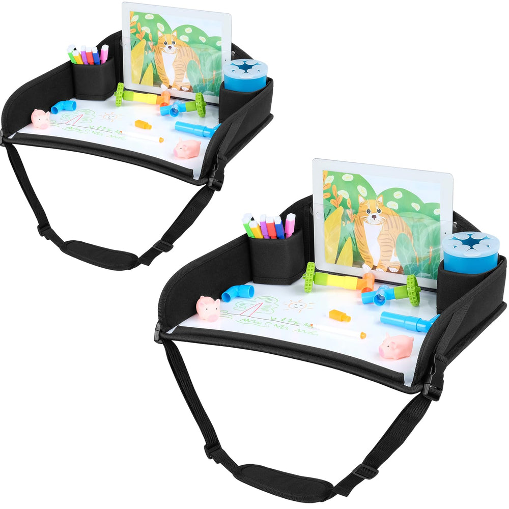 COOLBEBE kids travel tray car seat black 2pc set keeps toys and snacks organized on trips