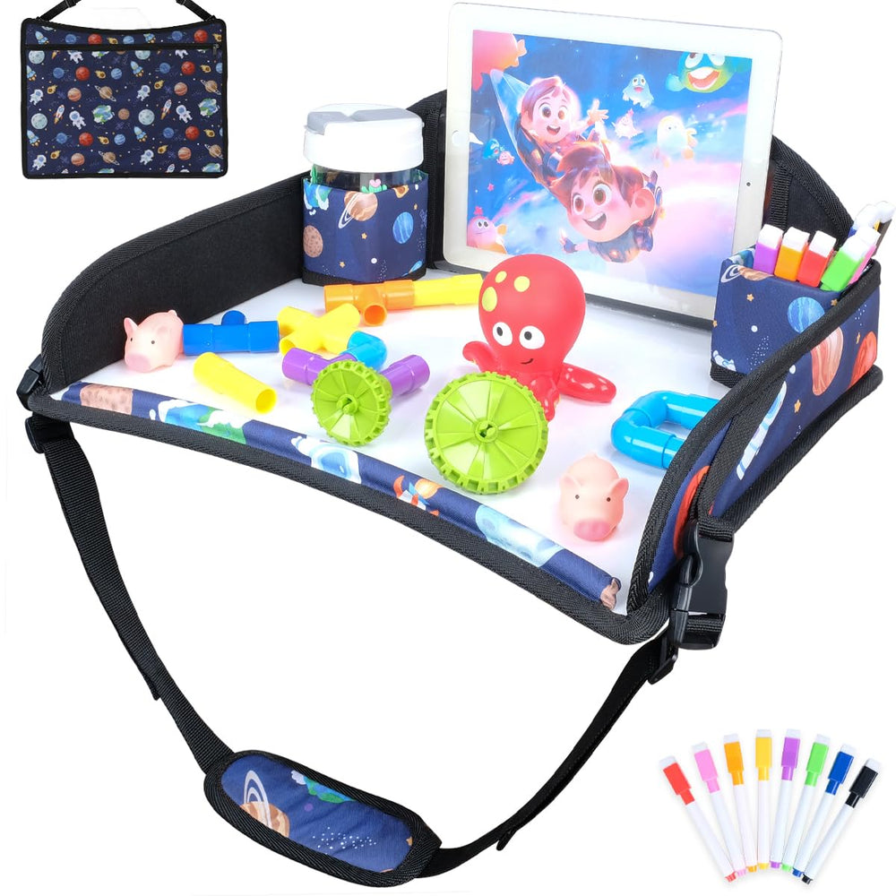 COOLBEBE Kids Travel Tray in car setup keeps snacks and activities organized during road trips.