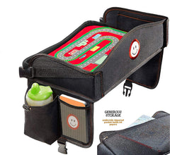 Coolmum Kids Travel Tray car-seat setup with large surface for meals and activities.