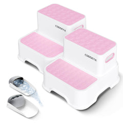 COOSEYA 2 Step Stool pink front view โ easy reach for sinks and potty training