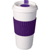 Copco To Go 16oz tumbler with purple grip, BPA-free, ideal for on-the-go coffee.