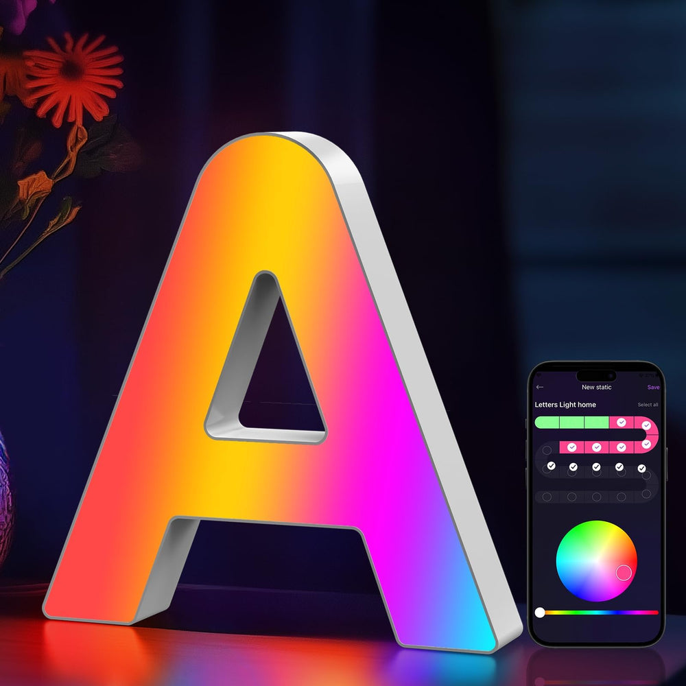Coplsdors letras LED sincronizadas con música para fiestas y eventos.