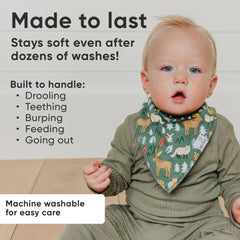 Copper Pearl Atwood bibs adjustable snaps illustrate newborn-to-toddler sizing feature
